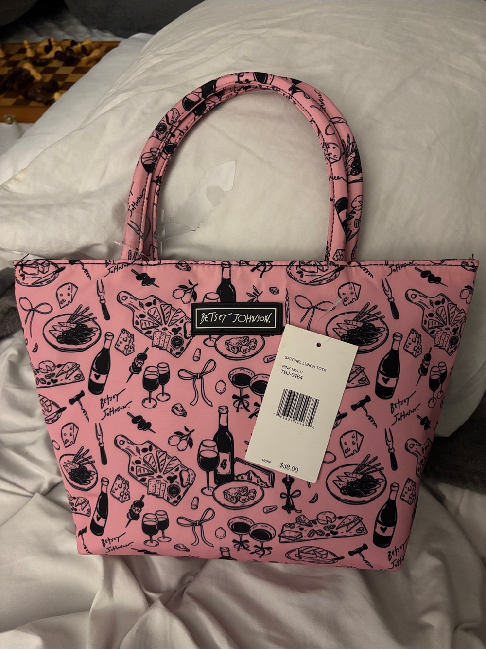 Betsey Johnson Wine & Cheese Pink Lunch Tote